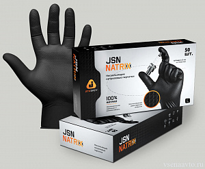 Перчатки JSN NATRIX нескользящие одноразовые ЧЁРНЫЕ нитриловые, разм.L, 240мм, толщ.0,15мм/50шт