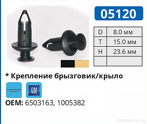 05120 ЧЕРНАЯ клипса автомобильная GM