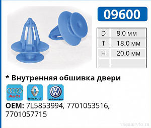 09600 клипса автомобильная AUDI/RENAULT/VW